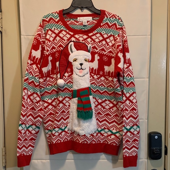 Jolly Sweaters Other - Ugly Christmas Sweater Novelty Llama Santa Fair Isle 3D Pom Pom Size Large